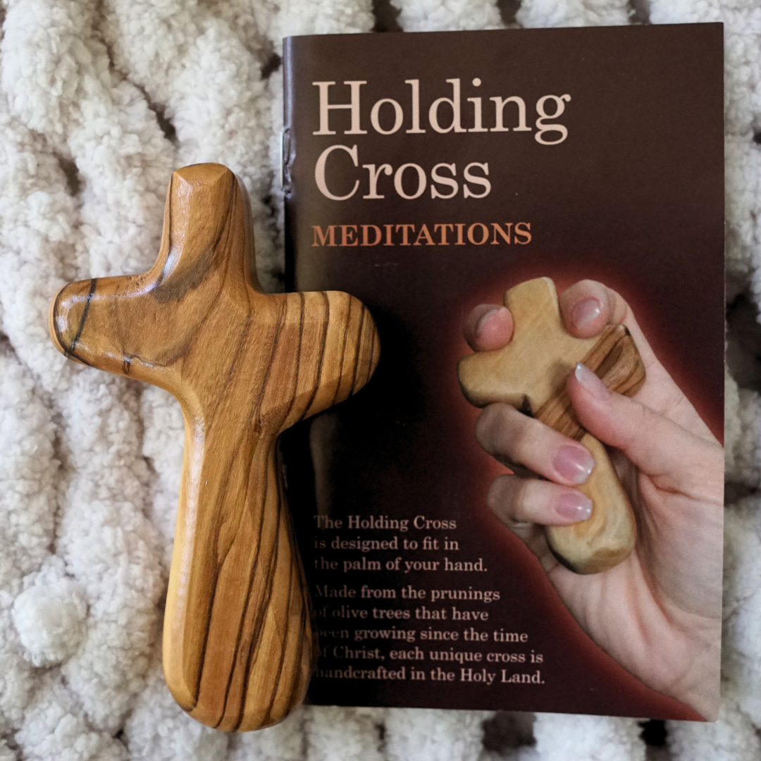 Bethlehem Olive wood holding cross with Meditations booklet